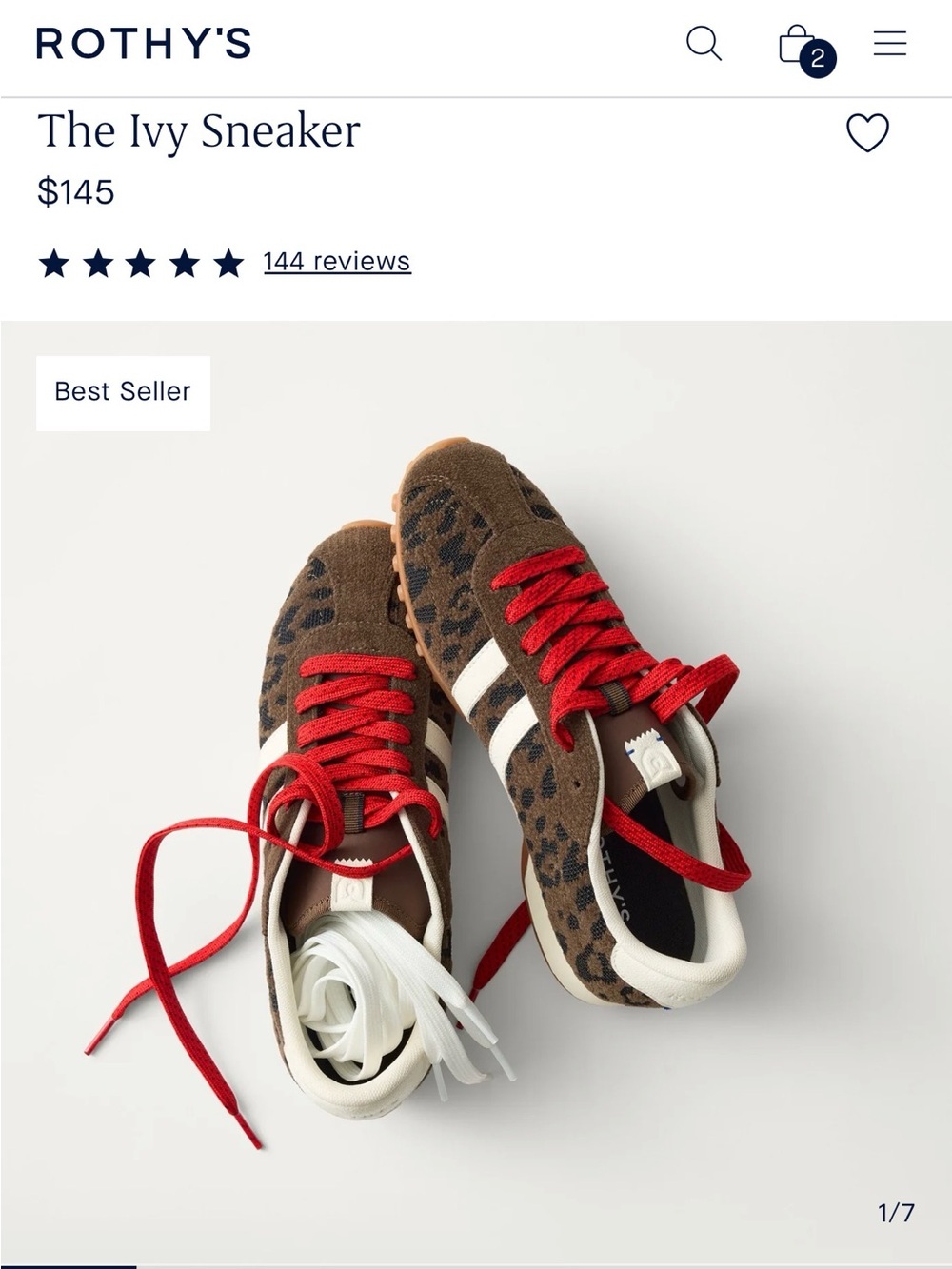 Rothy's Ivy Sneakers Brown Leopard Print with White Stripes and Two Laces - Picture 6 of 6
